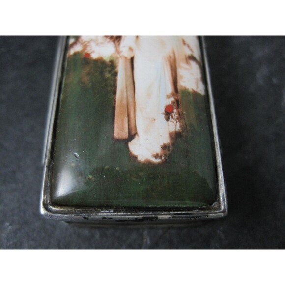 Vintage English Sterling Enamel Pill Box Art Nouveau - Picture 4 of 10